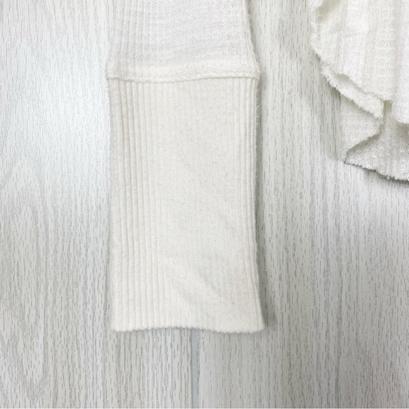 Free People | Spring Valley White Waffle Knit Lace Neck Long Sleeve Top Size XS - Picture 10 of 12